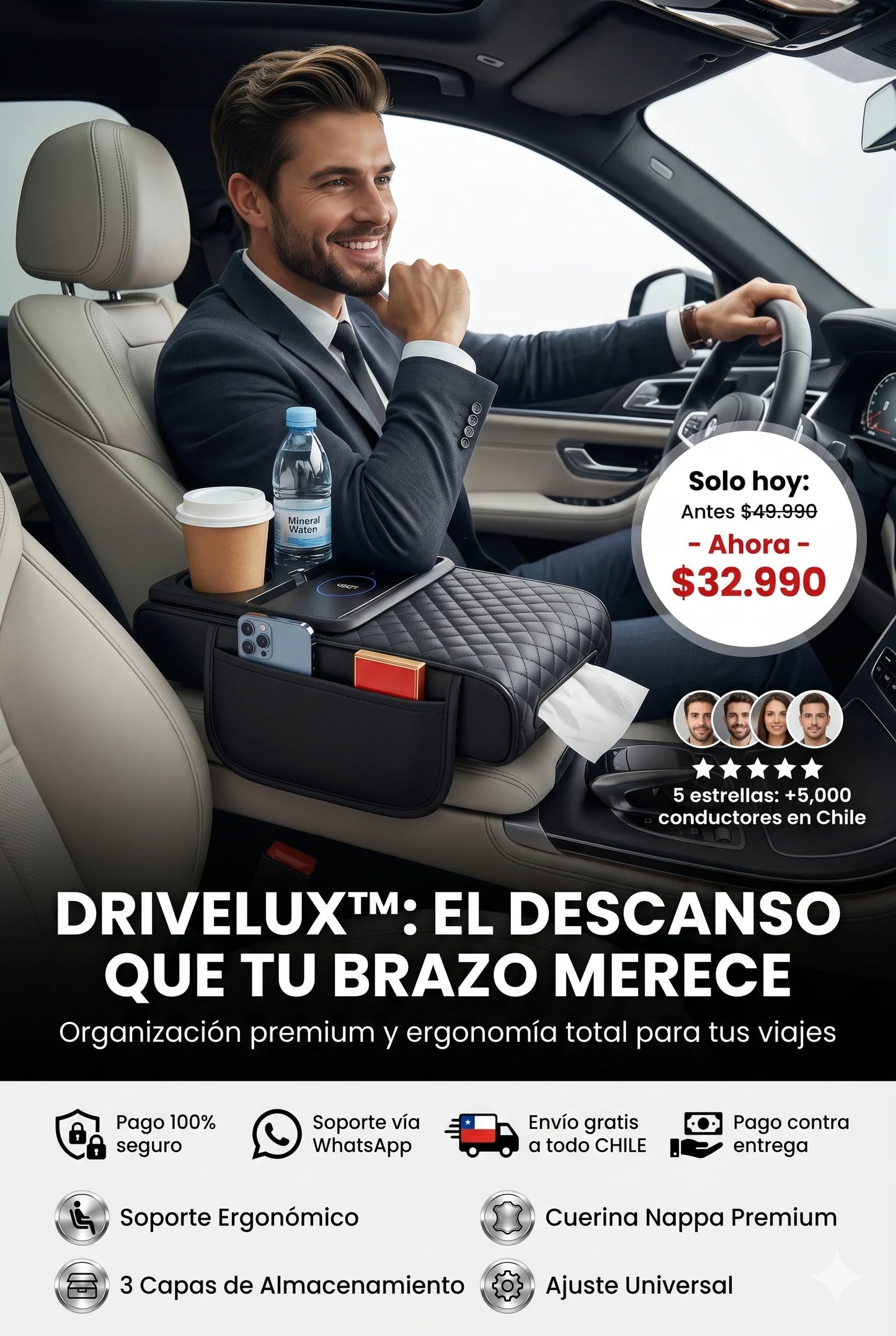 DriveLux™ Consola Posavasos con comodidad premium + espacio extra en tu vehículo