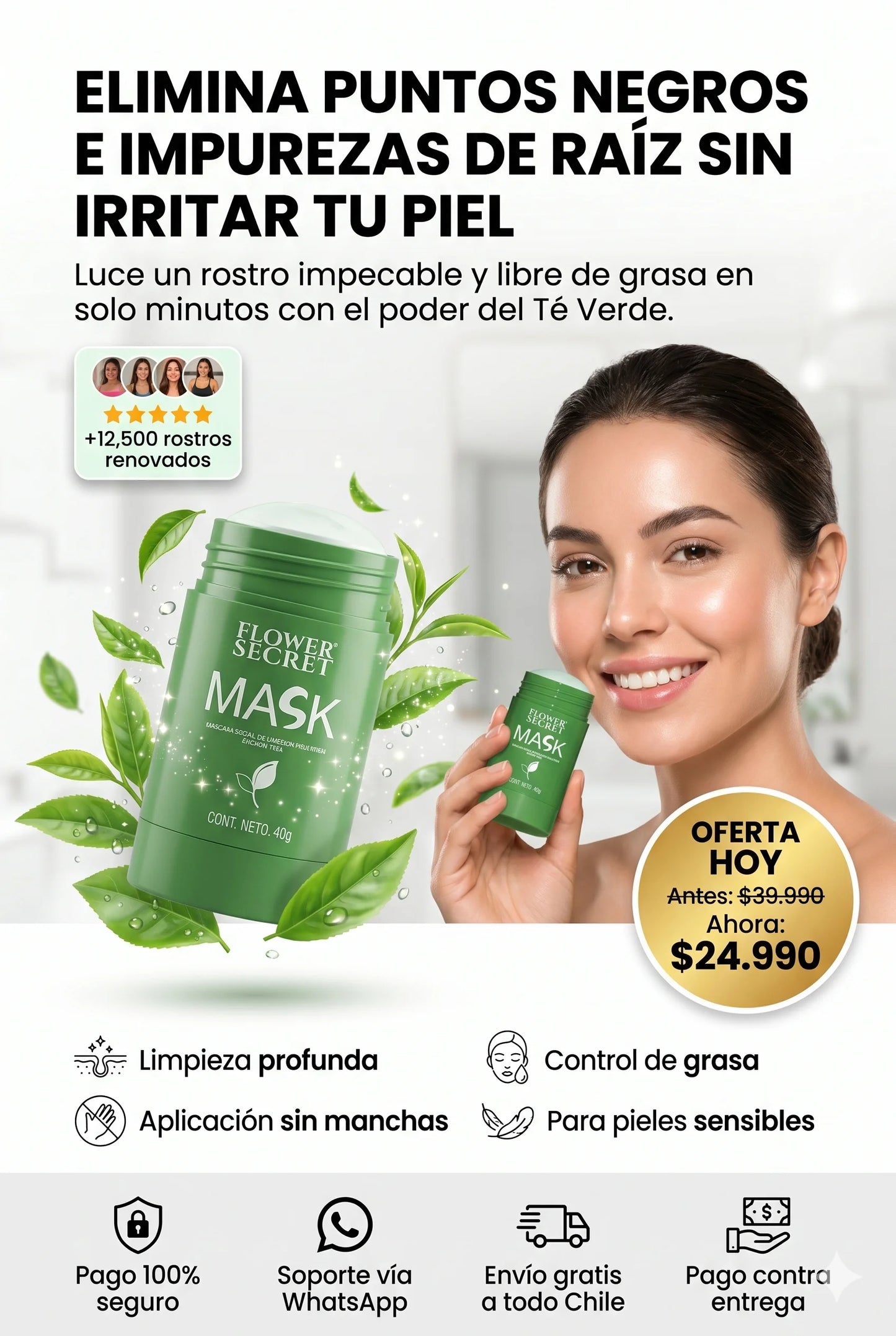 GreenTea Mask Stick™: Poros limpios y piel radiante al instante.