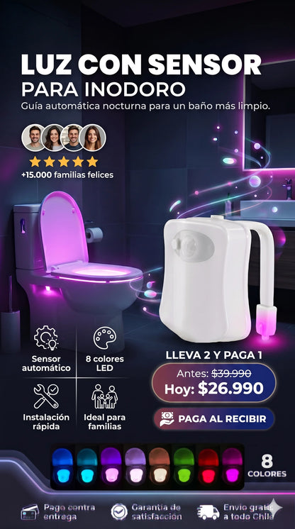 OFERTA "LLEVA 2 Y PAGA 1"- SmartLight Toilet™:Sensor inteligente para WC que guía tu camino nocturno.