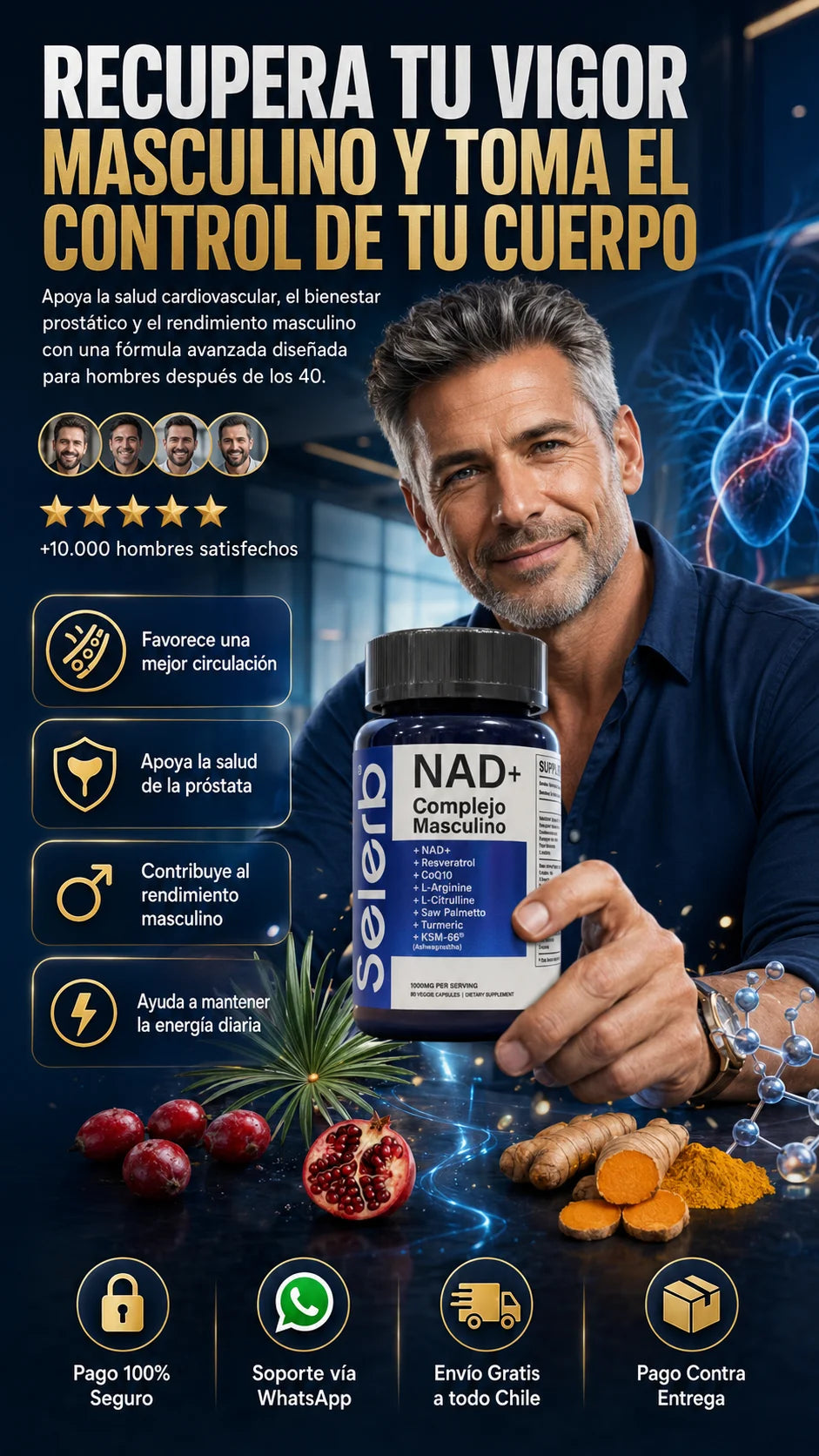 NAD+ Mens Complex™ (60 cápsulas): Flujo sanguíneo máximo y protección prostática total.