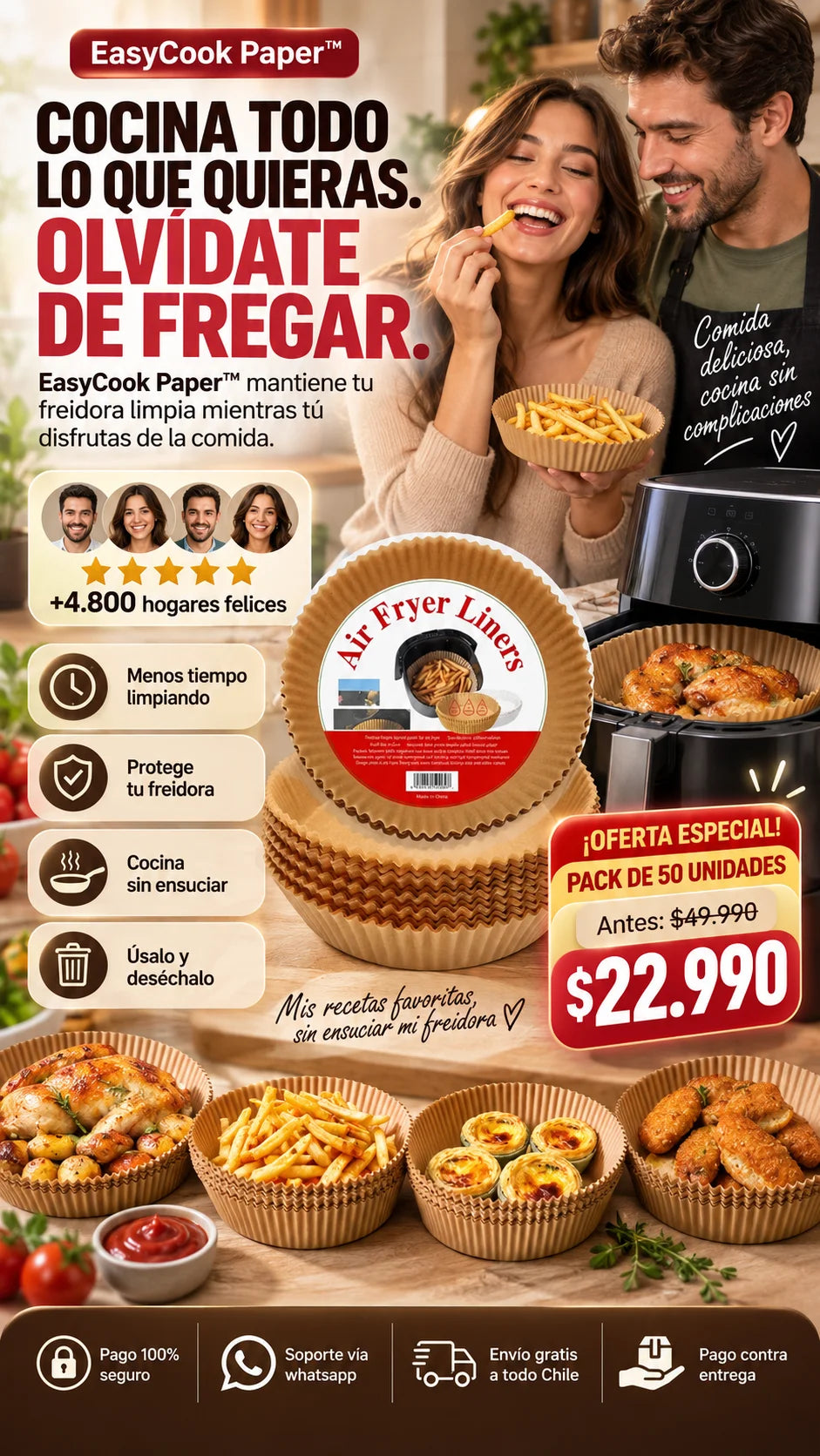 EasyCook Paper™ Tu freidora siempre limpia como el primer día ✨ (50 Unidades)