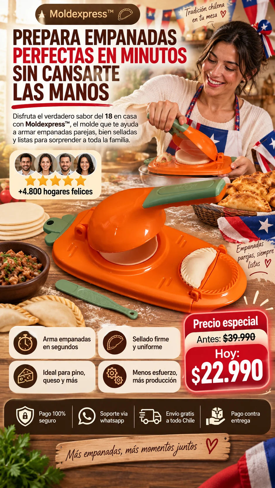 Moldexpress™-Prensa Para Empanadas 2 en 1.