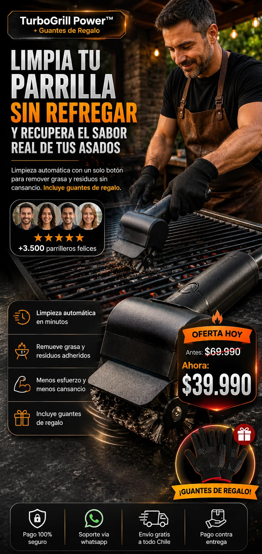 Cepillo Parrilla TurboGrill Power™ – Limpieza automática sin esfuerzo en cada asado. (🎁DE REGALO 12 PARES DE GUANTES🧤)