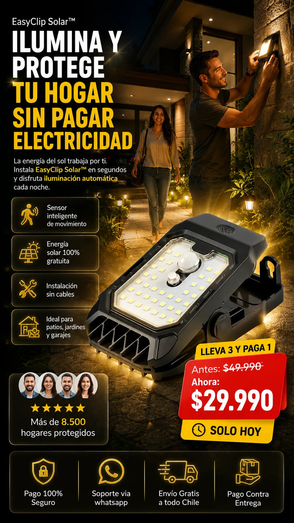 EasyClip Solar™ (Lleva 3 y Paga 1)– Engancha, ilumina y protege tu hogar
