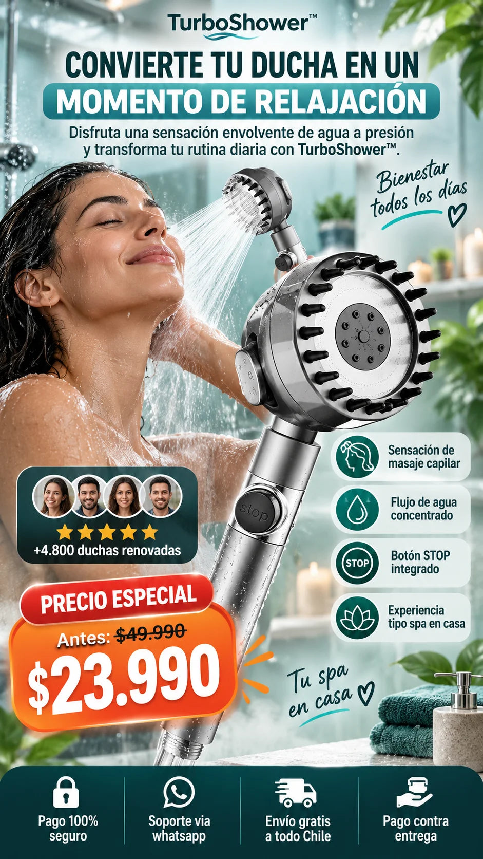 TurboShower™ – Presión extrema y masaje capilar total