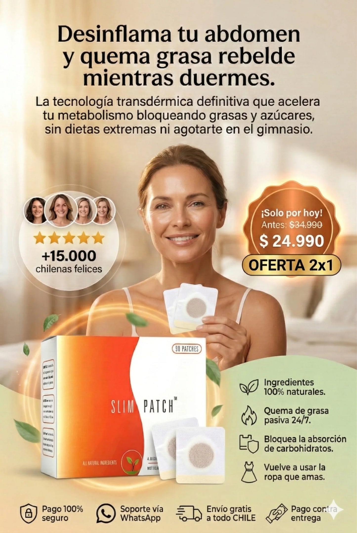 OFERTA 2X1 Slim Patch™: Quema grasa rebelde con tecnología transdérmica. 30 parches por caja