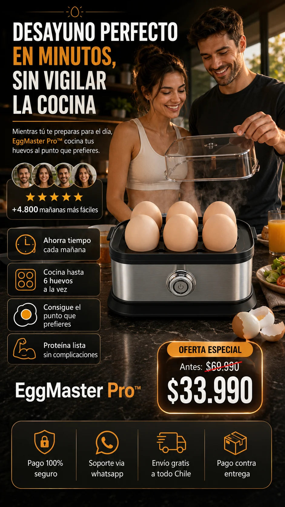 Hervidora de Huevos EggMaster Pro™ Tu cocción exacta sin supervisión ni esfuerzo diario.