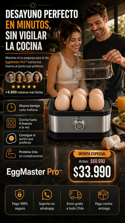 Hervidora de Huevos EggMaster Pro™ Tu cocción exacta sin supervisión ni esfuerzo diario.