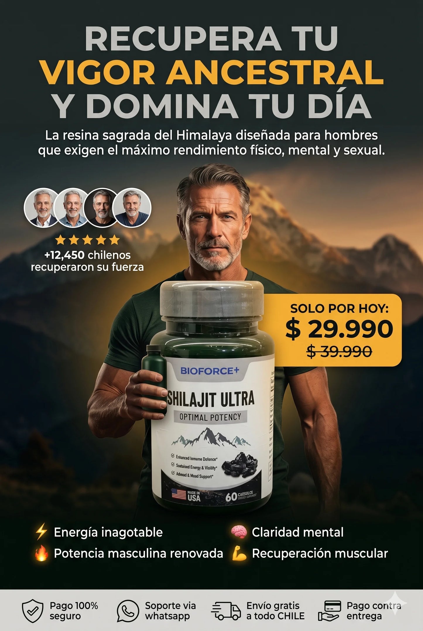 Shilajit Ultra 60 capsulas™ Triplica tu energia y potencia-Fabricado en USA.