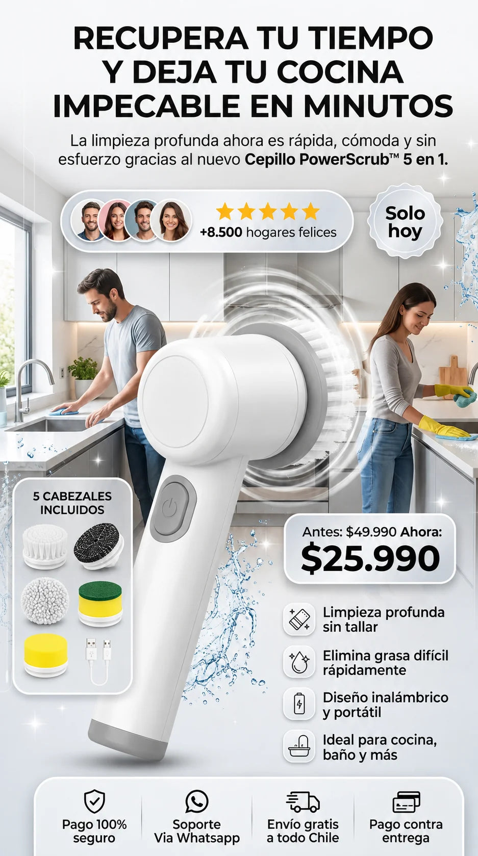 Cepillo PowerScrub™5 en 1 | Dile adiós al esfuerzo al limpiar hoy.