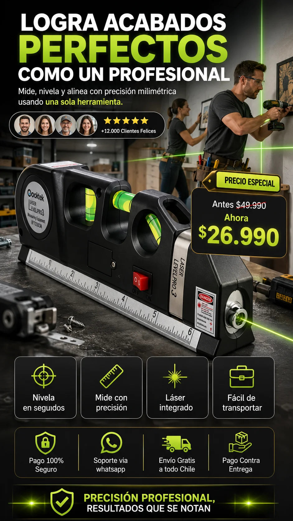 LaserPro3™ La herramienta 3 en 1 definitiva para proyectos perfectos.