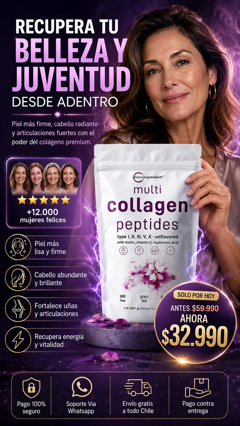 Collagen Peptides™ (450 grs): Piel radiante y articulaciones fuertes de inmediato.