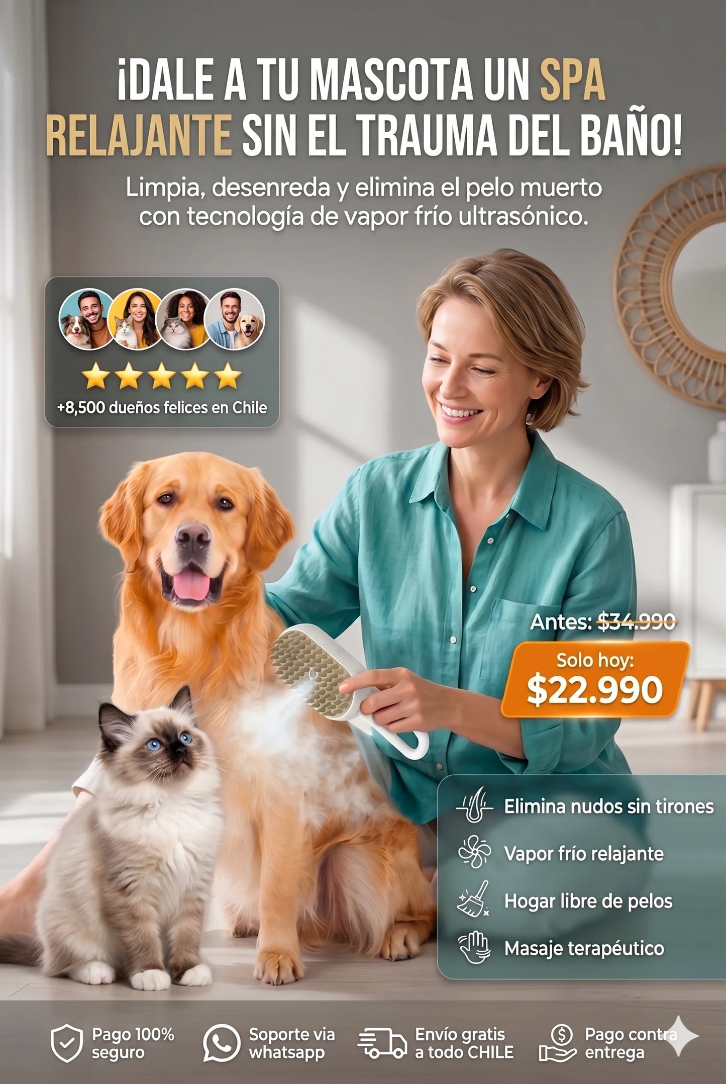 Cepillo PetVapor Pro™ - Limpieza 3 en 1 para tu mascota.