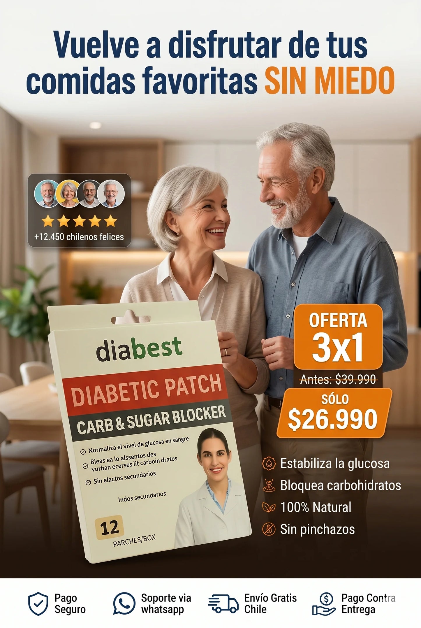 OFERTA 3X1 Parches Diabest™: Controla tu glucosa y bloquea carbohidratos fácilmente.