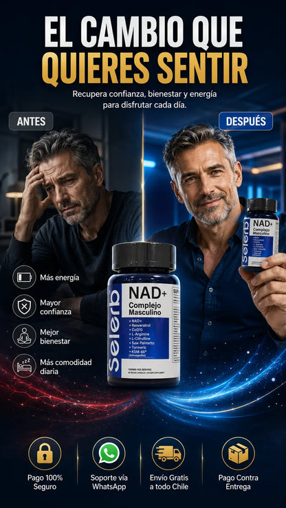NAD+ Mens Complex™ (60 cápsulas): Flujo sanguíneo máximo y protección prostática total.
