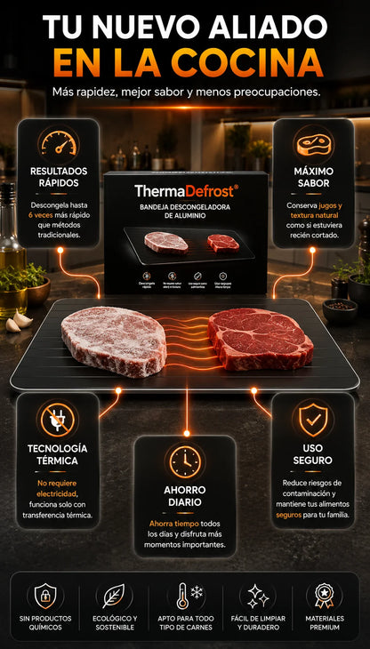 ThermaDefrost™: Tecnología Térmica Alemana para una Descongelación natural instantánea sin químicos ni electricidad.