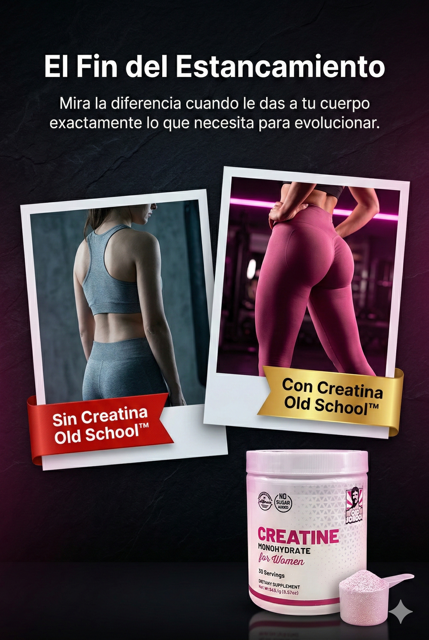Old School Creatina Monohidratada para mujeres- 240 gr - Fuerza y definición muscular