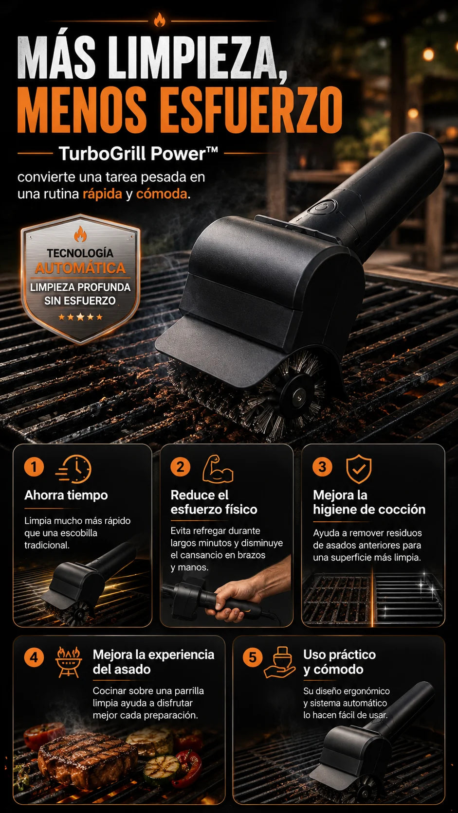 Cepillo Parrilla TurboGrill Power™ – Limpieza automática sin esfuerzo en cada asado. (🎁DE REGALO 12 PARES DE GUANTES🧤)