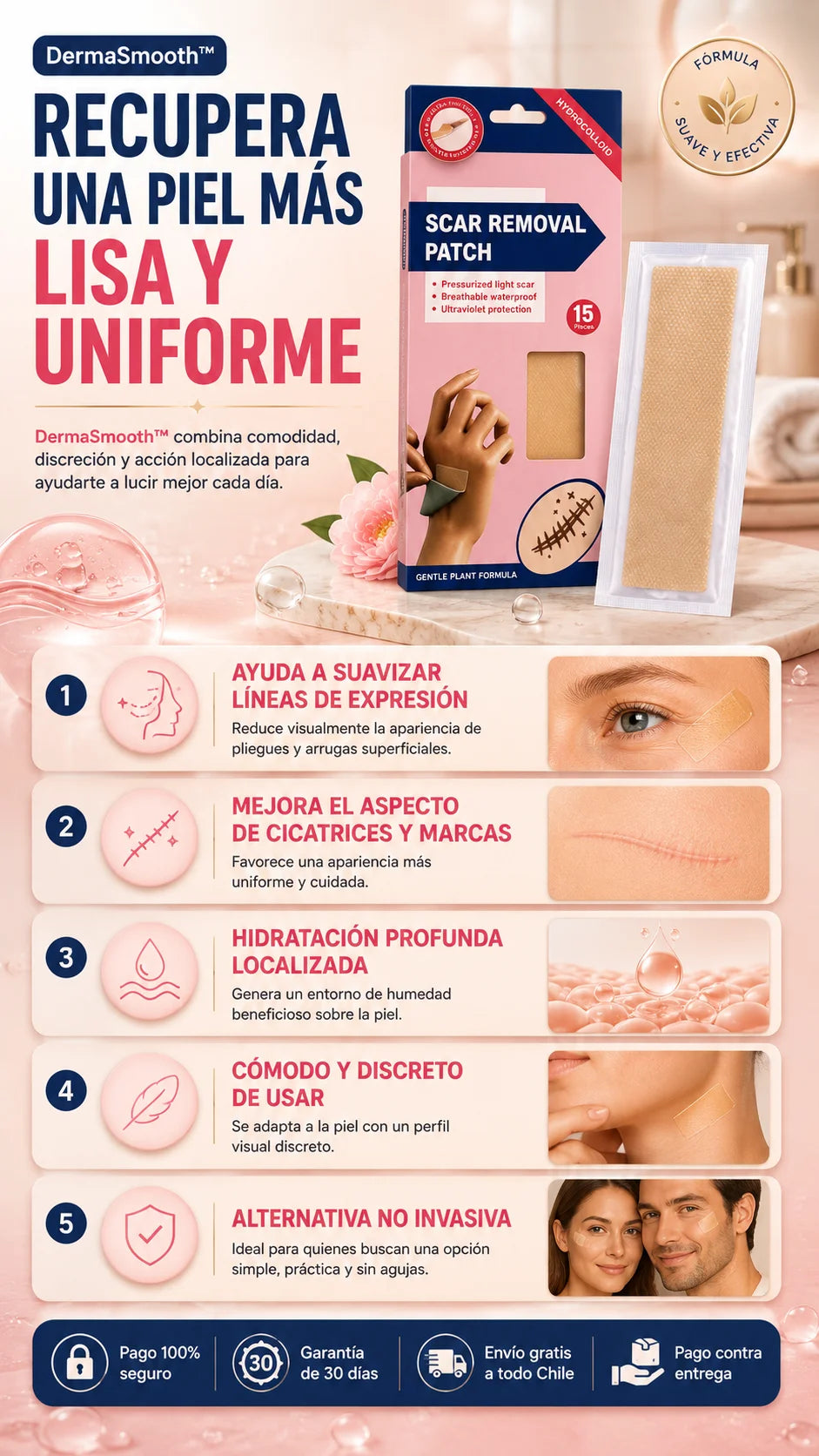 DermaSmooth™ – Efecto bótox que borra arrugas y cicatrices.