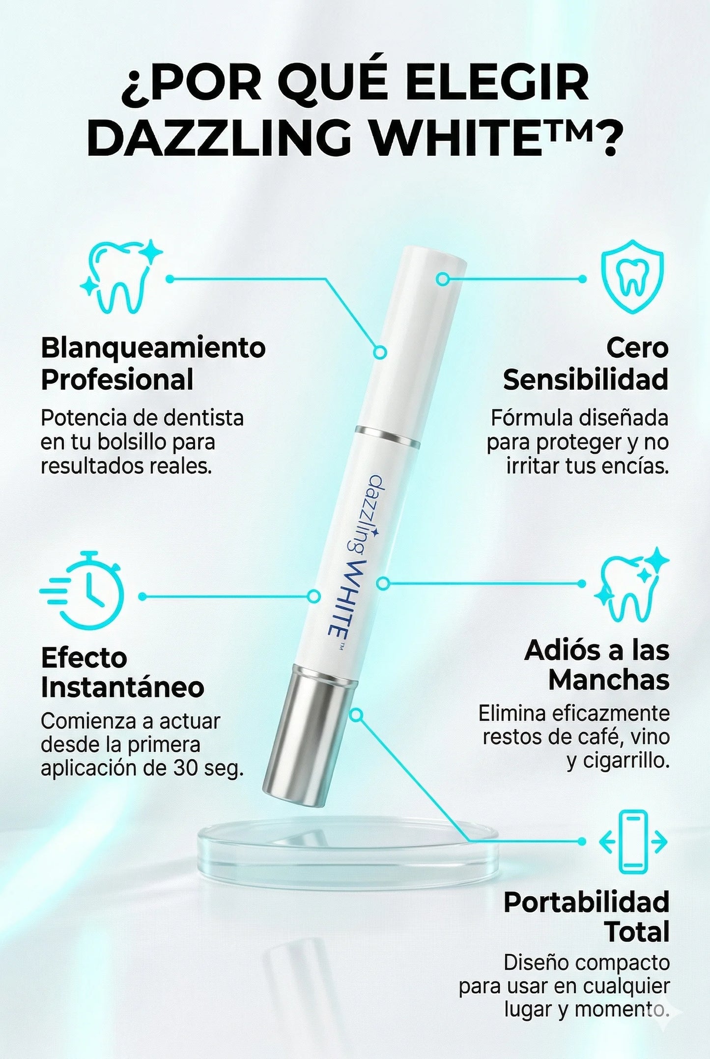 Lápiz Blanqueador Dazzling White™: Sonrisa de impacto en solo 7 días.