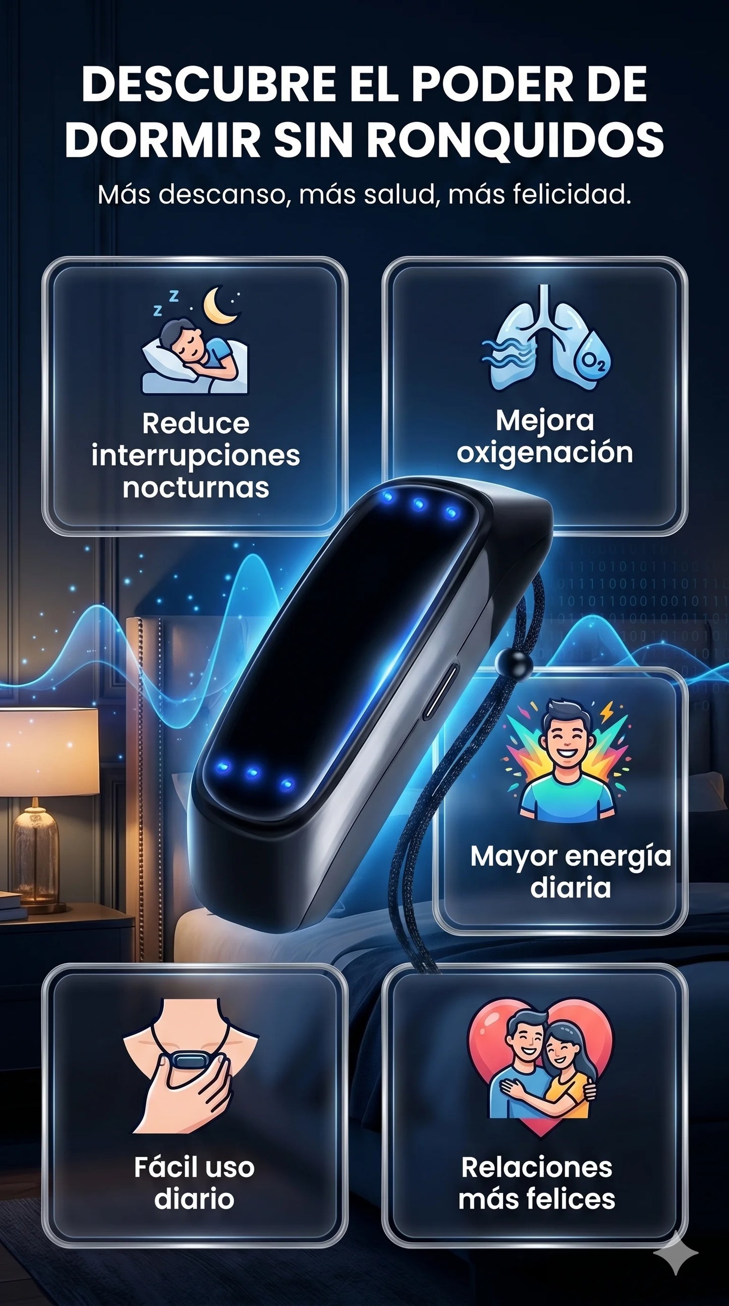 DeepSleep Smart™ -Tecnología inteligente que elimina ronquidos al instante.