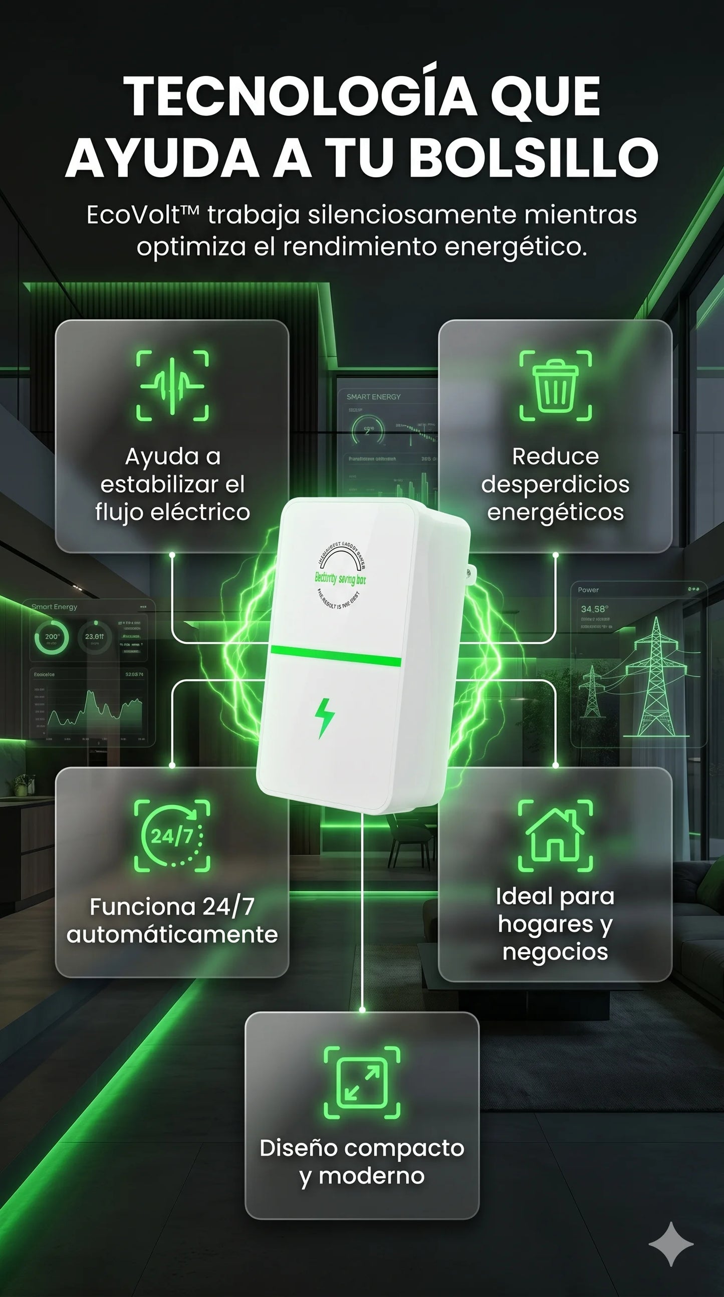 EcoVolt™: Reduce tu factura eléctrica al instante.