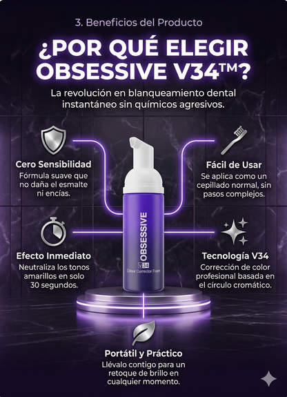 Pasta Dental Obsessive V34™: Tecnología correctora para una blancura impecable.
