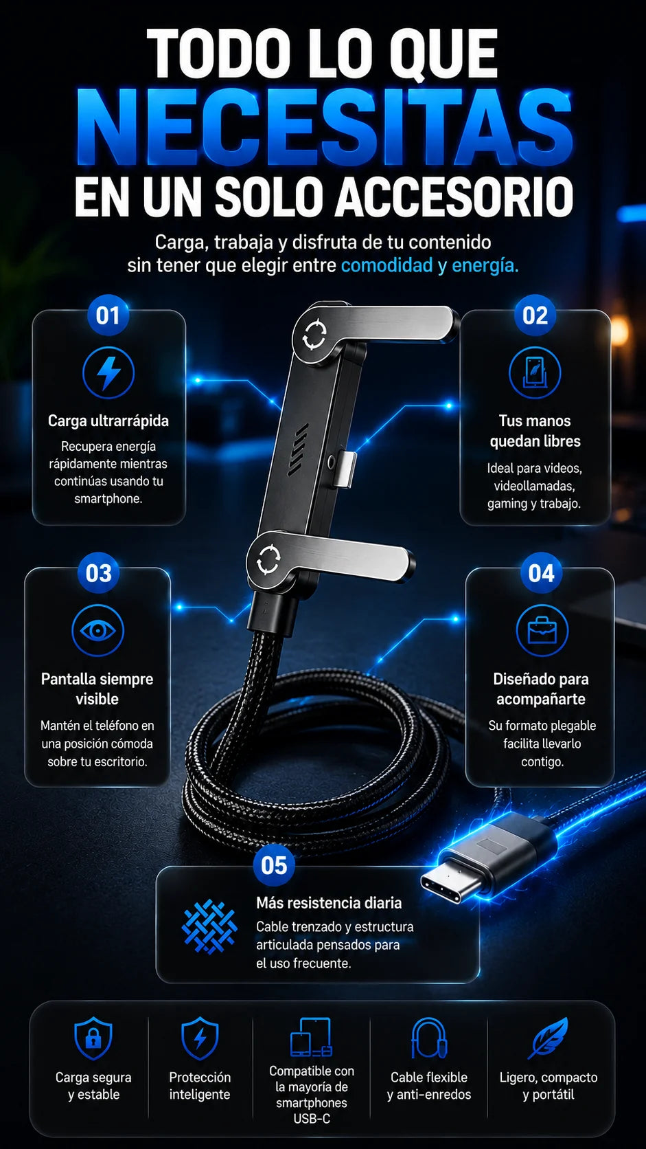 FlexCharge Pro™ (LLEVA 2 Y PAGA 1) – Carga tu teléfono mientras miras tu pantalla cómodamente 📱