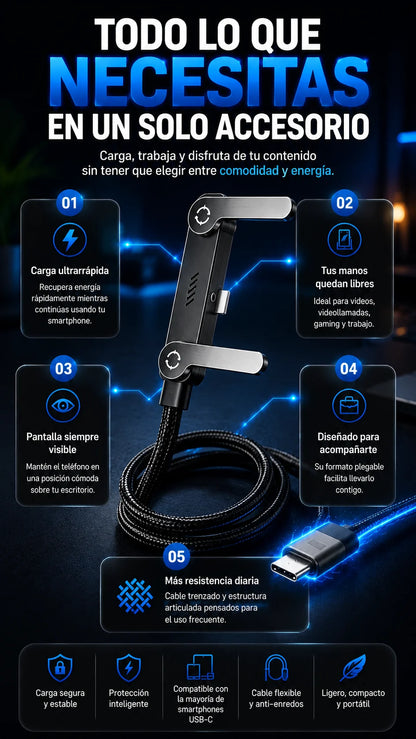 FlexCharge Pro™ (LLEVA 2 Y PAGA 1) – Carga tu teléfono mientras miras tu pantalla cómodamente 📱