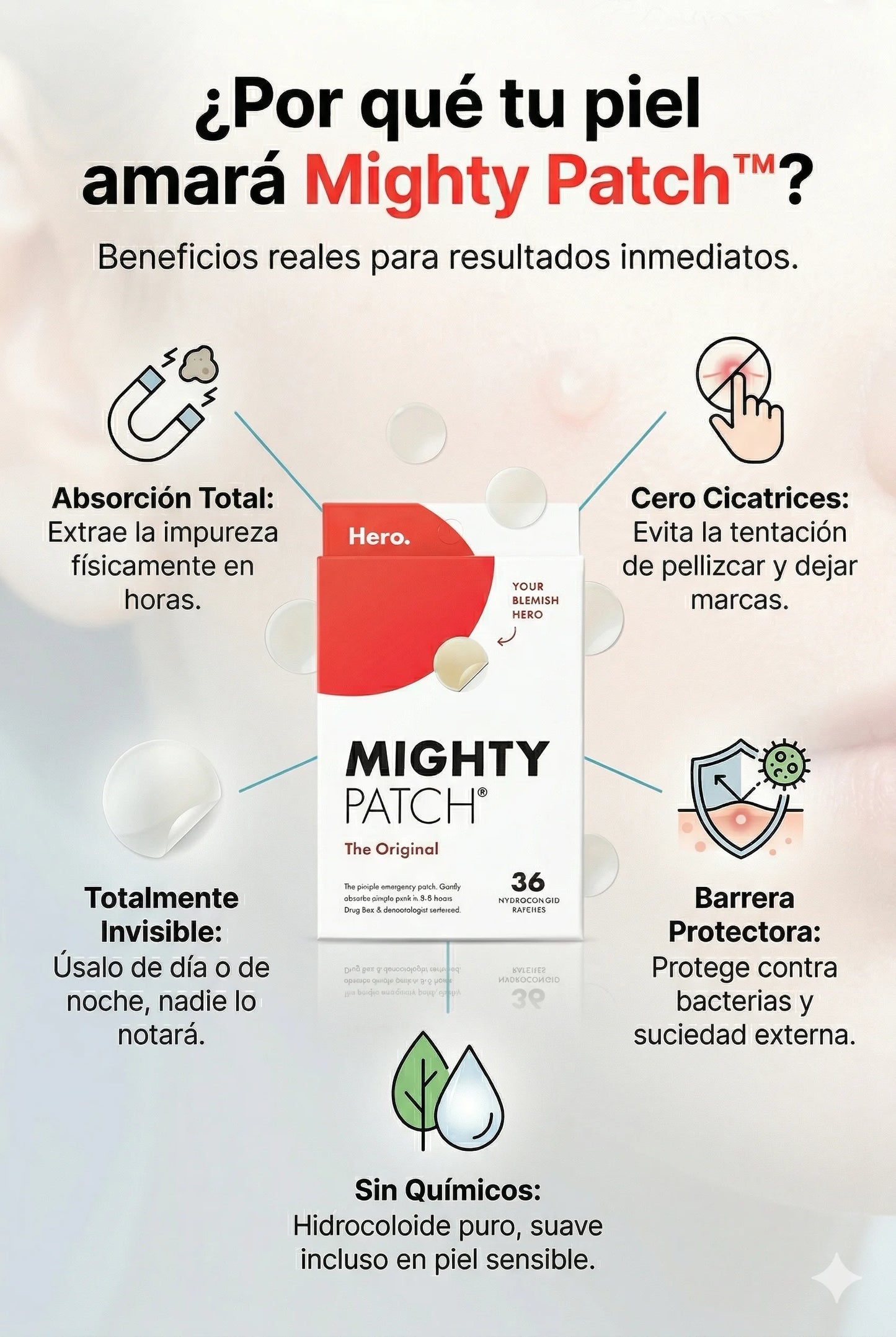 Mighty Patch™: Adiós Acné y Granos Visibles con Tecnología Hidrocoloide.