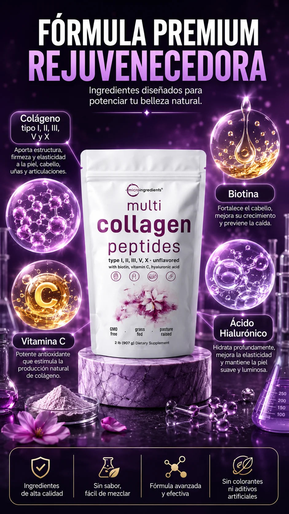 Collagen Peptides™ (450 grs): Piel radiante y articulaciones fuertes de inmediato.