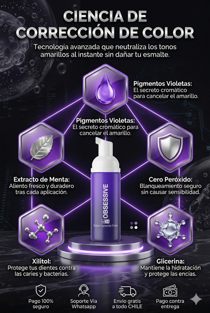Pasta Dental Obsessive V34™: Tecnología correctora para una blancura impecable.