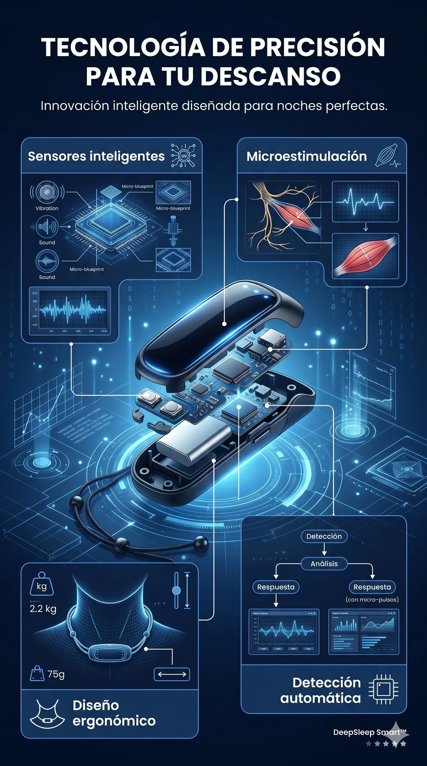 DeepSleep Smart™ -Tecnología inteligente que elimina ronquidos al instante.