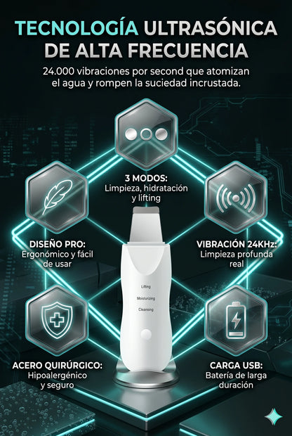 SkinClean Pro-Espatula Facial Ultrasonica Exfoliante