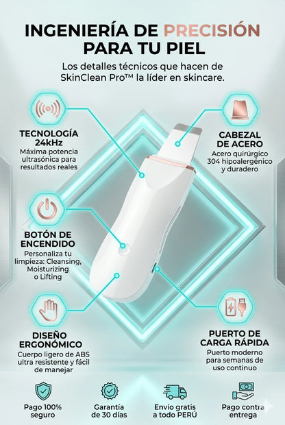 SkinClean Pro-Espatula Facial Ultrasonica Exfoliante