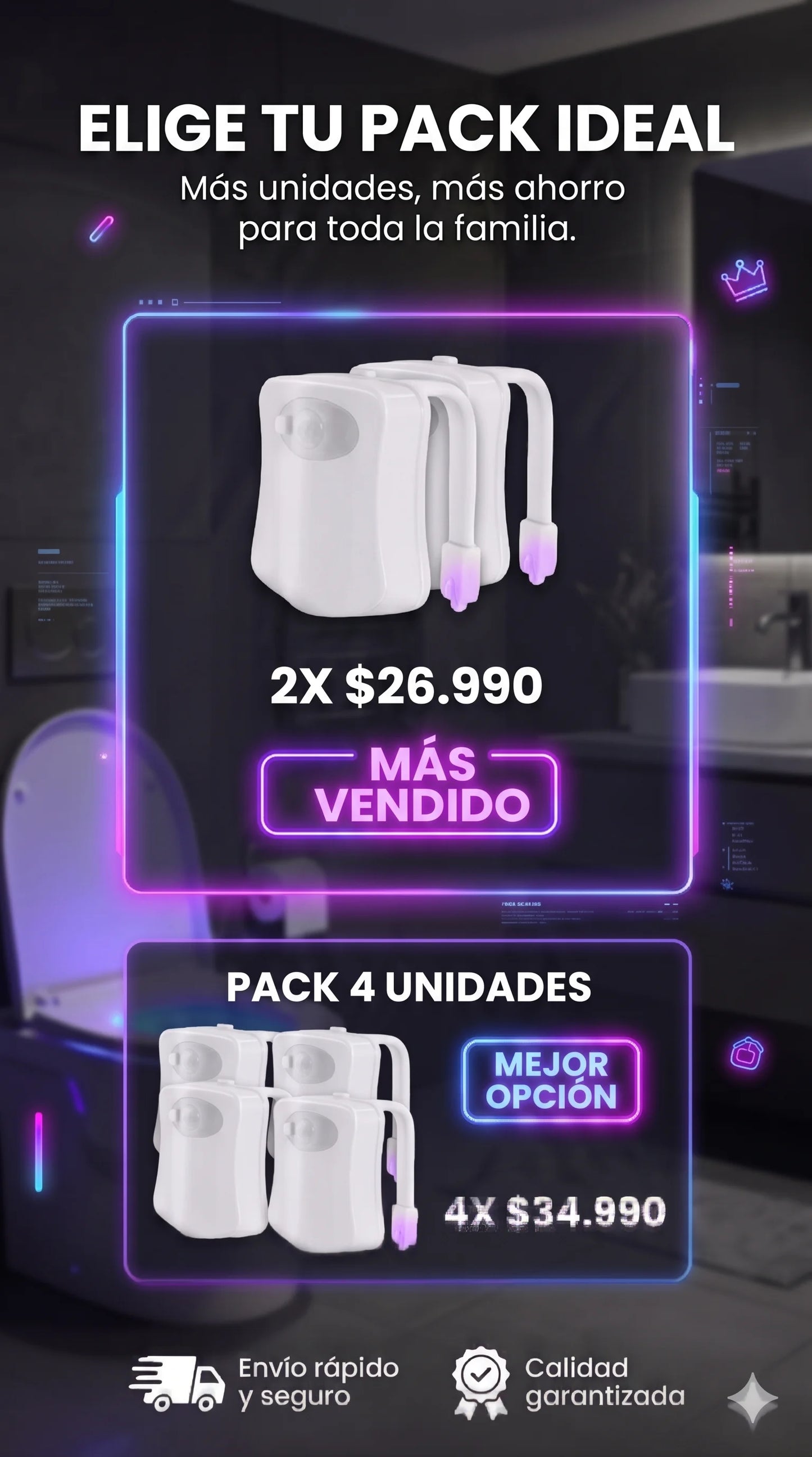 OFERTA "LLEVA 2 Y PAGA 1"- SmartLight Toilet™:Sensor inteligente para WC que guía tu camino nocturno.