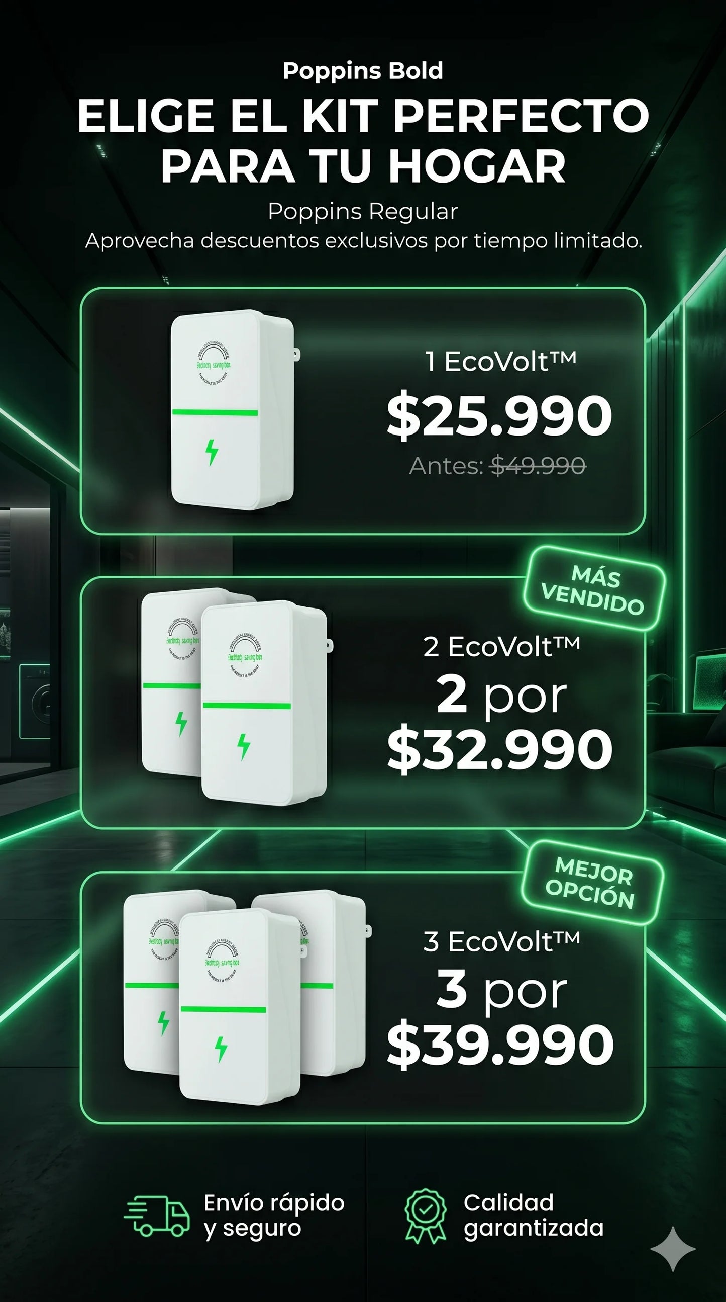 EcoVolt™: Reduce tu factura eléctrica al instante.