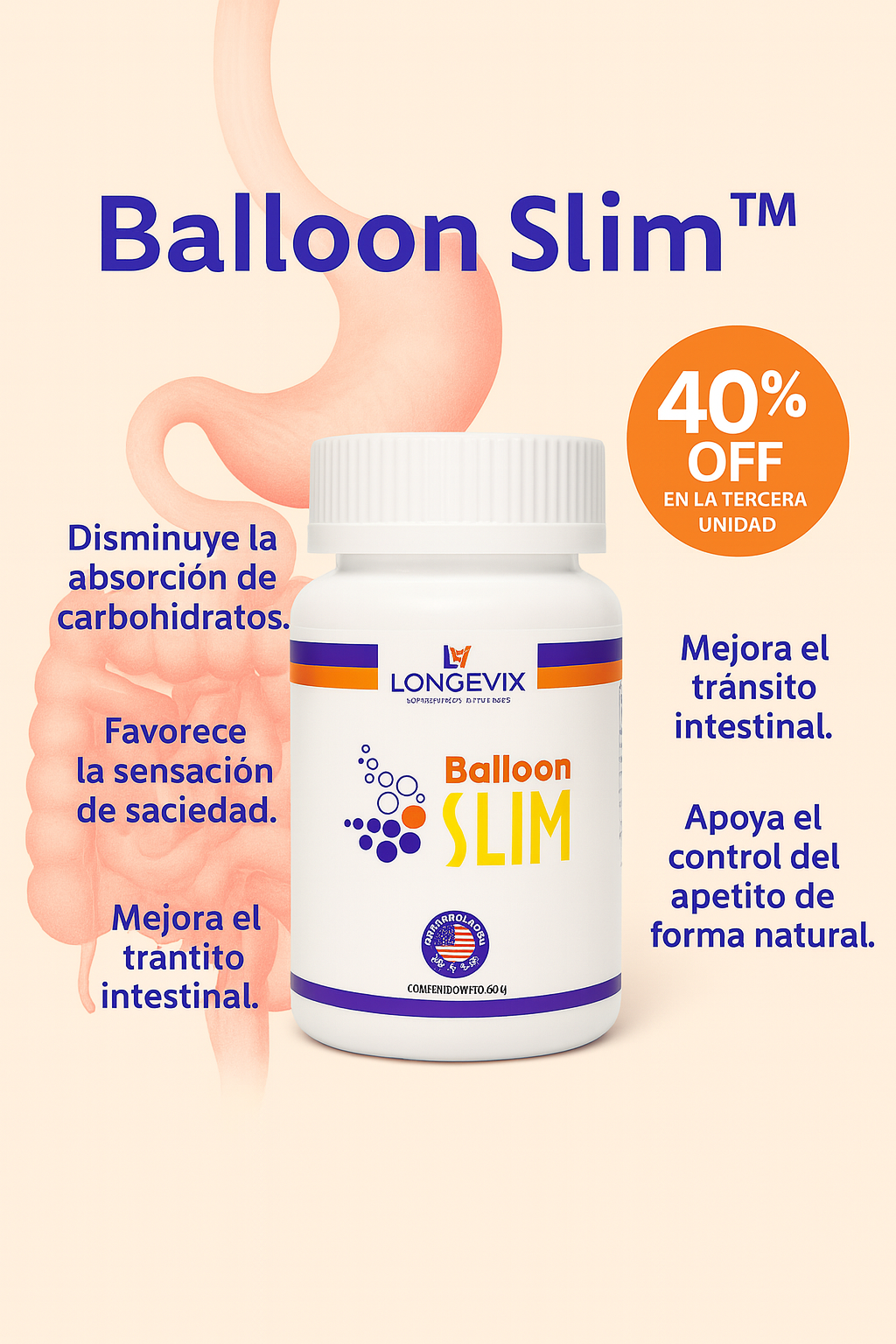 Balloon Slim Longevix-60 Caps.™  Método Seguro de Pérdida de Peso