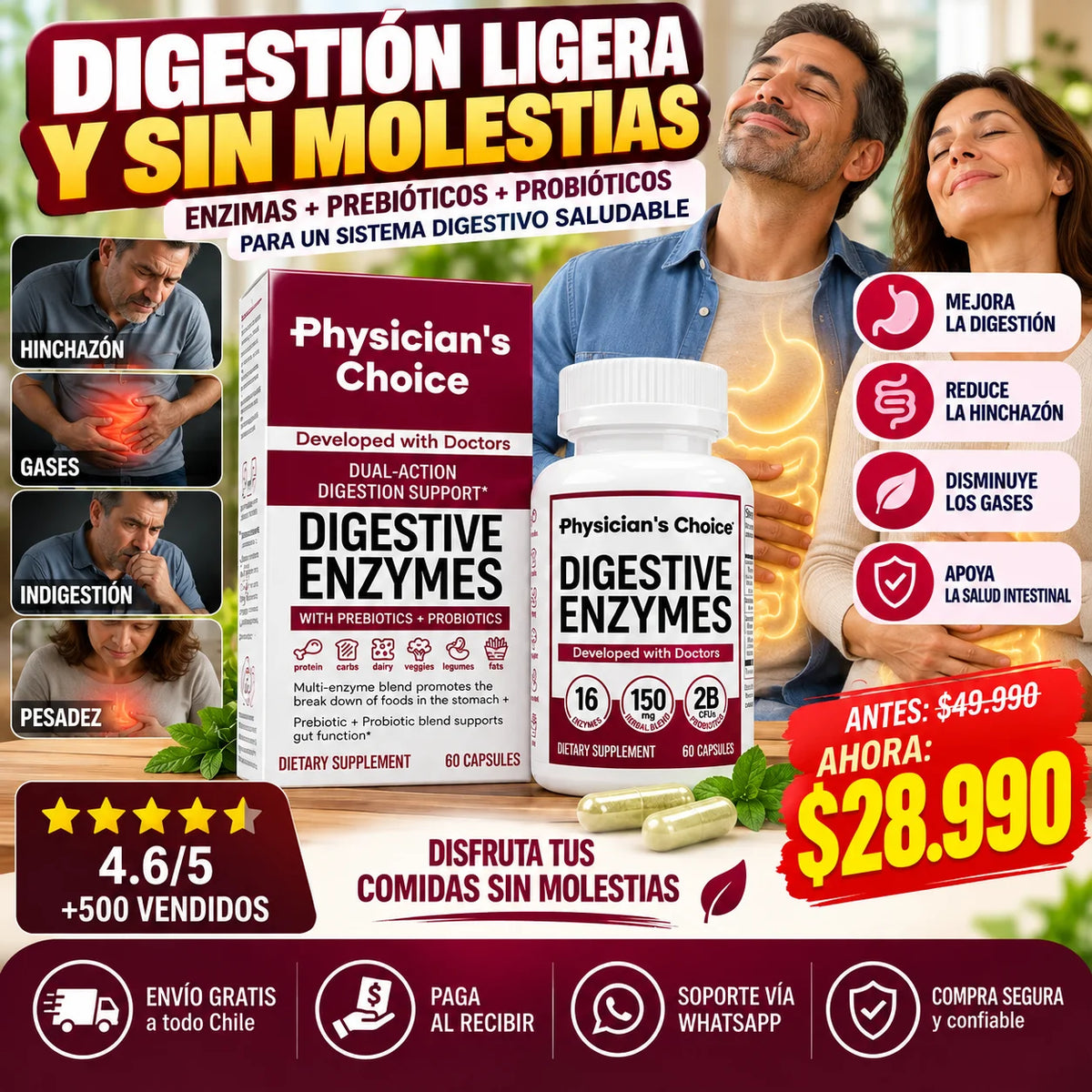 Enzimas Digestivas™ - Digestión perfecta y sin pesadez diaria (60 Capsulas)