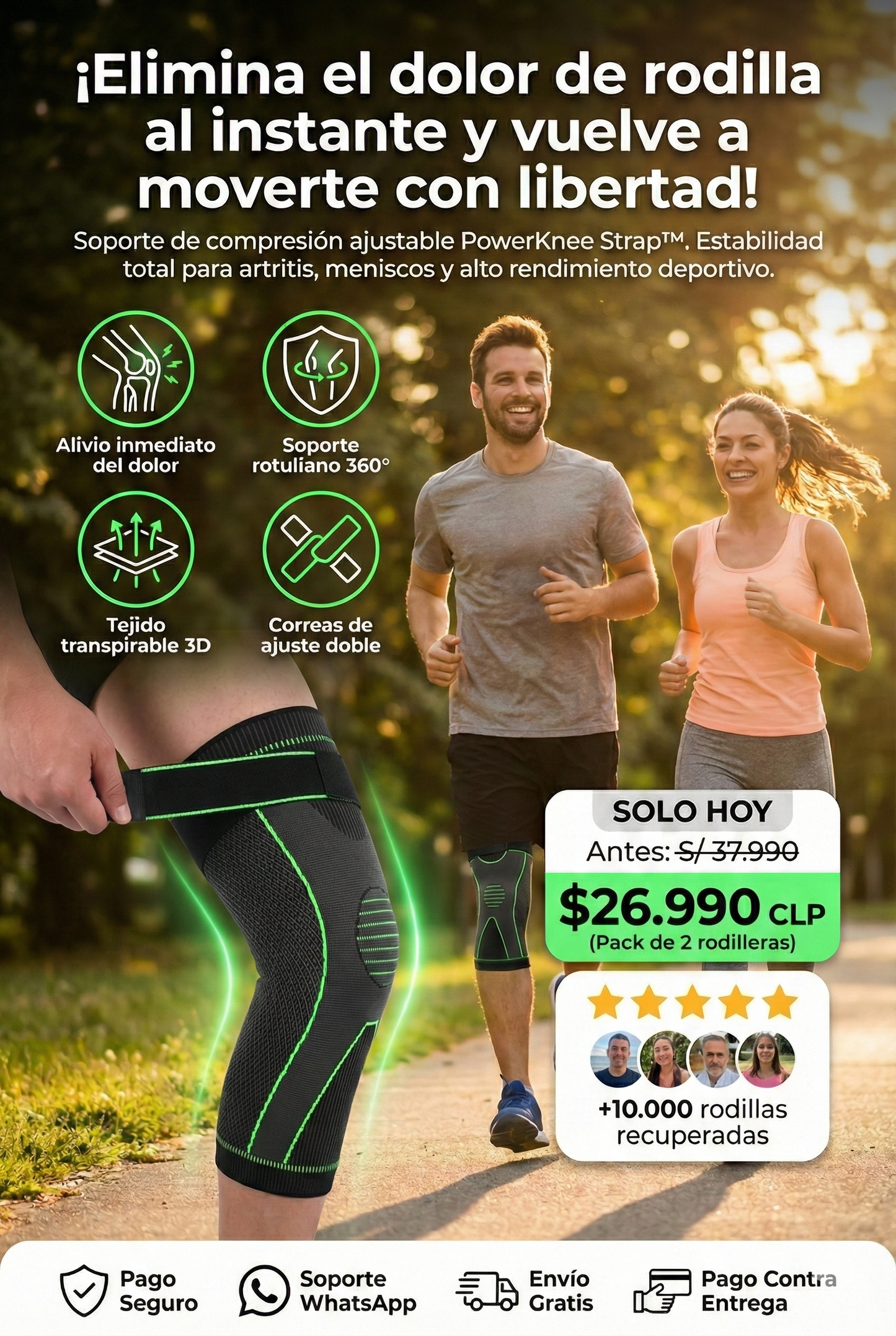 PowerKnee Strap™ Compresión inteligente que protege cada uno de tus pasos